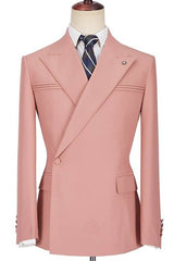 Best-Fitted Pink Peaked Lapel Wedding Blazer for Groom with Ruffles