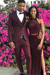 Shining Burgundy Groom and Groomsmen Suits for Wedding with Shawl Lapel