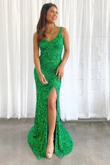 Long Green Mermaid Prom Dress with Sparkly Sequins