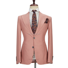 Stylish Pink Two-Button Peak Lapel Marriage Suit for Men in Three Pieces
