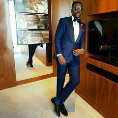 Navy Blue Stylish Joshua Bespoke Shawl-Lapel Wedding Suit