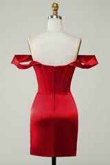 Red Off the Shoulder Asymmetrical Tight Short Homecoming Dress/Mini Dress