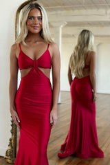 Stylish Red Long Prom Dress with Mermaid Silhouette and Keyhole Detail