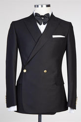 Modern Black Wedding Suit for Men with Peaked Lapel