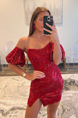 Sparkly Navy Corset Detachable Short Sleeves Tight Short Homecoming Dress/Mini Dress with Lace