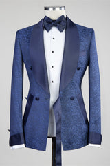 Nelson Dark Navy Slim-Fit Double-Breasted Fashion Men's Suits for Weddings