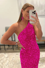 Sequined One-Shoulder Long Prom Dress with Mermaid Glitter