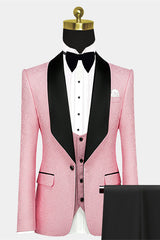 Modern Pink Satin Lapel with Jacquard Morning Suit Wedding in Black