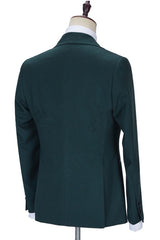 Glamorous Dark Green Peaked Lapel Wedding Suits with Ruffles