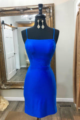 Simple Royal Blue Satin Tight Short Homecoming Dress/Mini Dress