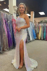 One Shoulder Long Prom Dress with Sparkly Orange Sequins and Fringes in Mermaid Style