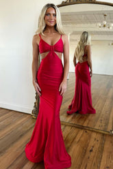 Stylish Red Long Prom Dress with Mermaid Silhouette and Keyhole Detail