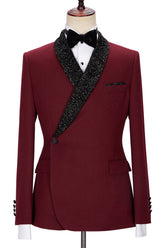 Jonathan Chic Burgundy Sparkle Shawl-Lapel Two-Piece Men's Suits