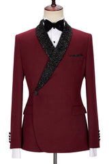 Jonathan Chic Burgundy Sparkle Shawl-Lapel Two-Piece Men's Suits