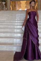 Chic Strapless Sleeveless Long Formal Dress With Pleated Beading