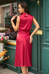 Slim High Neck Burgundy Tight Homecoming Dress/Mini Dress