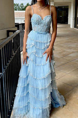 White Corset Prom Dress with Princess A Line and Ruffled Spaghetti Straps