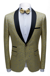 Gentle One-Button Wedding Suit with Jacquard Black Shawl Lapel