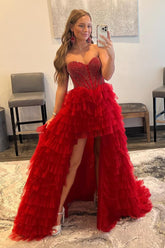 High-Low Prom Dress in Red Tulle