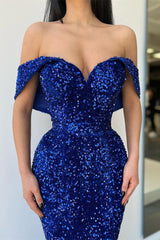 Royal Blue Off-The-Shoulder Sweetheart Evening Dress Mermaid With Sequins