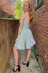 Light Blue A-Line Backless Sequins Homecoming Dress/Mini Dress