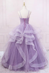 Purple Long Prom Dress with Spaghetti Straps in A-Line Style