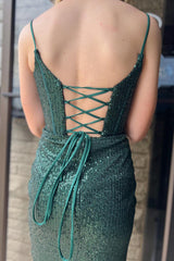 Sparkly Dark Green Corset Sequins Sleeveless Tight Homecoming Dress/Mini Dress