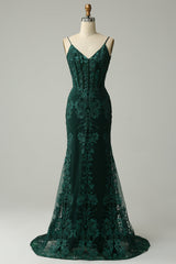 Long Dark Green Mermaid Prom Dress with Sparkly Sequins