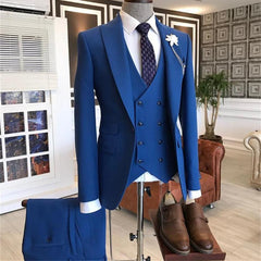 Modern Fashion Blue Peaked Lapel Three-Piece Prince Prom Suits