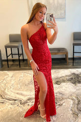 Mermaid Prom Dress with One Shoulder in Red