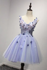 Purple V Neck A Line Homecoming Dress/Mini Dress
