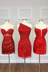 Sheath One Shoulder Red Sequins Short Homecoming Dress/Mini Dress with Star