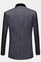 Unique Black Jacquard Men's Suits with Three-Piece Dinner Suits for Prom