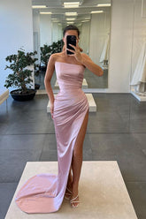 Sleeveless Mermaid Strapless Long Slit Evening Dress