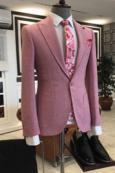 Simple Pink Peaked Lapel Best Suit for Guys with One Button