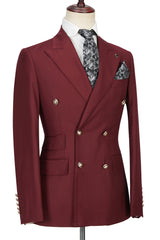Glamorous Burgundy Double-Breasted Groomsmen Outfits with Peak Lapel