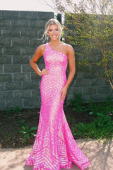 Sequined Mermaid Prom Dress in Dark Red with One Shoulder
