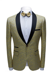 Glamorous Shawl Lapel with Gold Jacquard Black Reception Suit for Groom