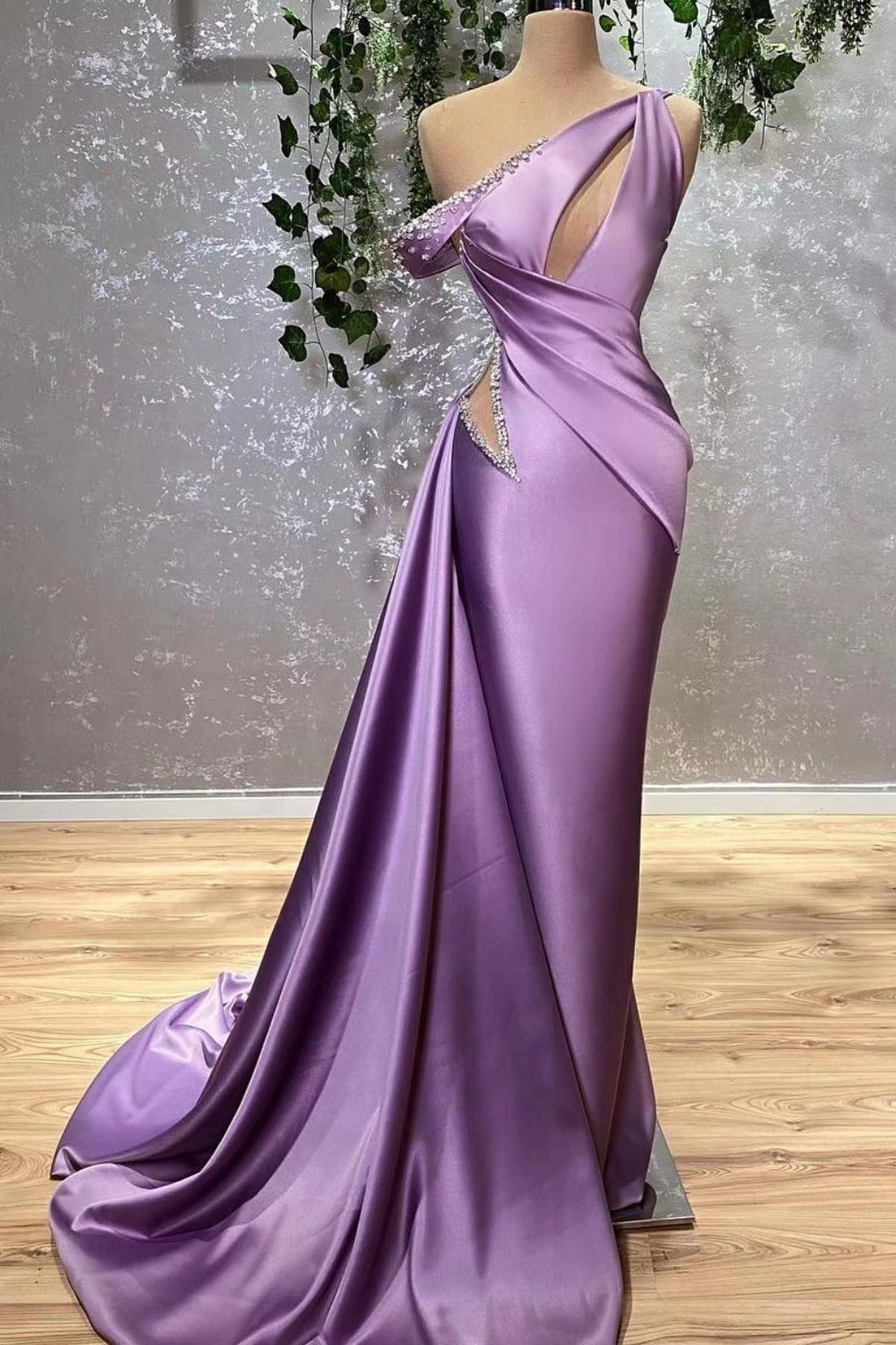 Lilac Off the Shoulder Sleeveless Mermaid Formal Dress With Beading