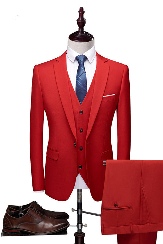 Stylish Red Three-Piece Notched Lapel Prom Suits for Men