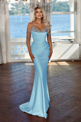 Elegant Spaghetti-Straps Evening Dress Mermaid Long With Tassels Sequins