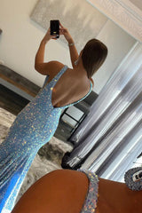 Mermaid Prom Dress with Blue Sequins