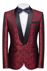 Chic Slim Fit Ruby Jacquard Shawl Lapel Wedding Suit for Men