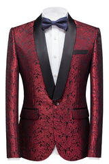 Chic Slim Fit Ruby Jacquard Shawl Lapel Wedding Suit for Men