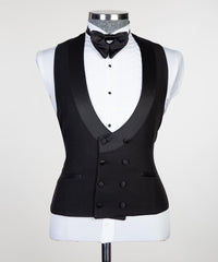 Edmund New Arrival Black Satin Peaked Lapel Men's Suits with Three-Piece