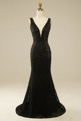 Long Black Lace Prom Dress with Elegant Glitter Rhinestones