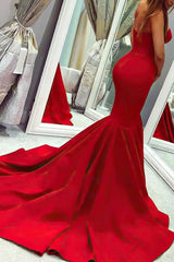 Strapless Mermaid Prom Dress in Red Satin