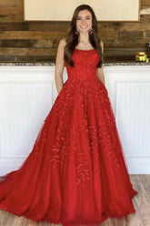 Red Prom Dress with Princess Spaghetti Straps