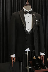 Benjamin Special Design with Sparkle Black Peaked Lapel Black Wedding Suits