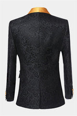 Gorgeous Gold Black Jacquard Suit for Men Wedding Shawl Lapel with Three Pieces
